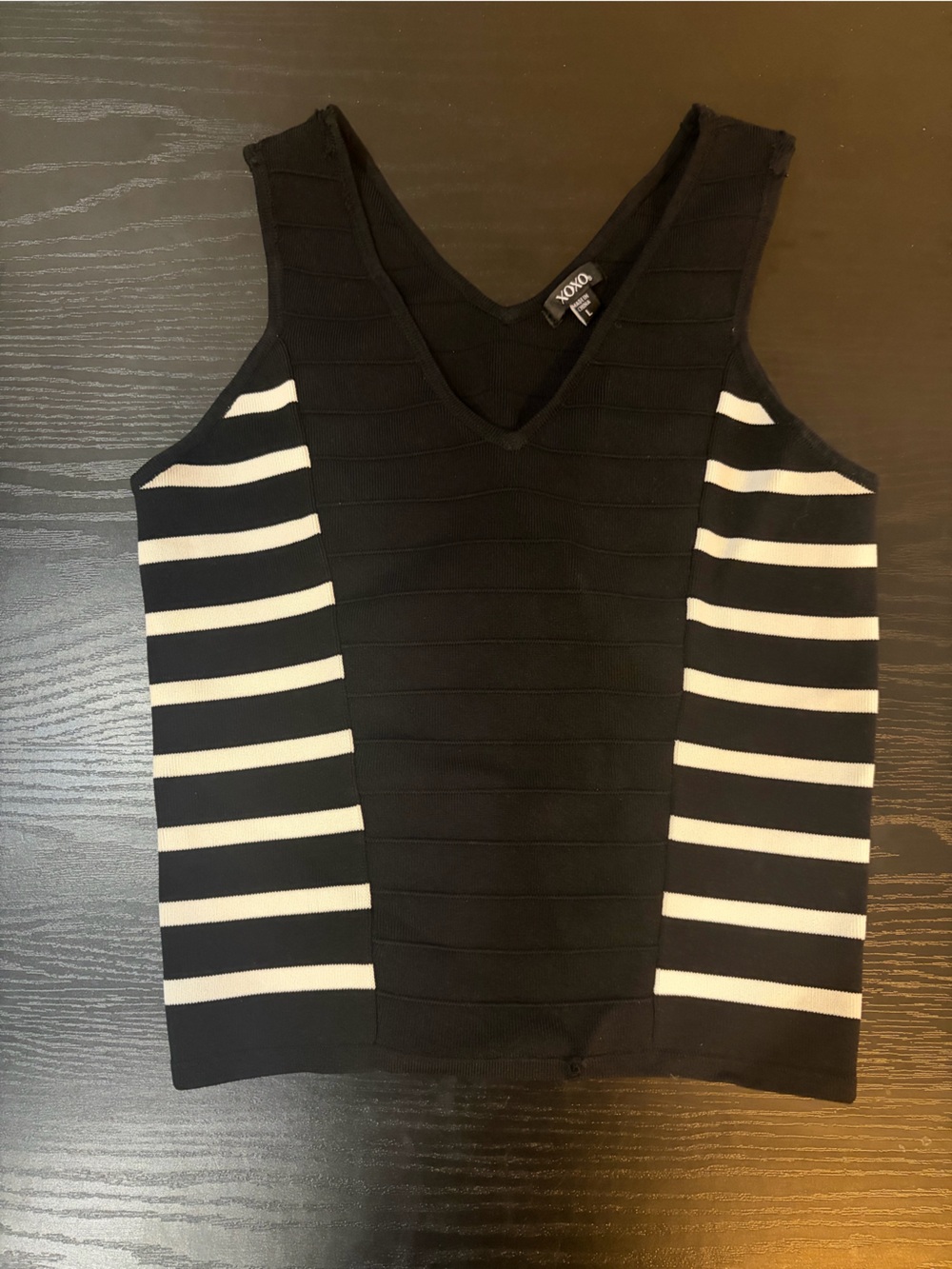 XOXO Black and White Striped V-Neck Tank